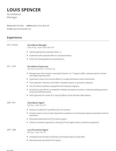 Surveillance Manager Resume