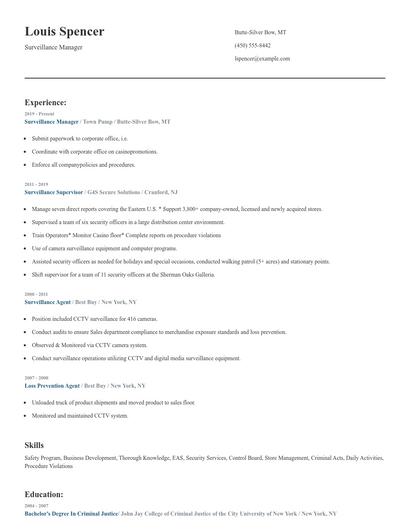 Surveillance Manager Resume