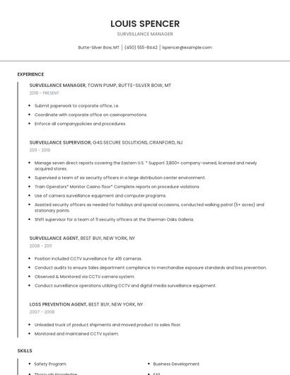 Surveillance Manager Resume