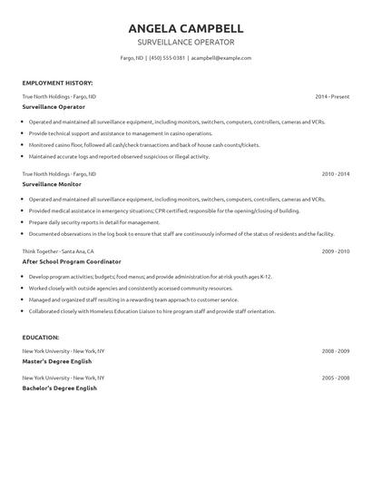Surveillance Operator Resume