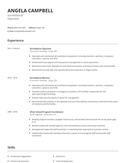 Surveillance Operator Resume