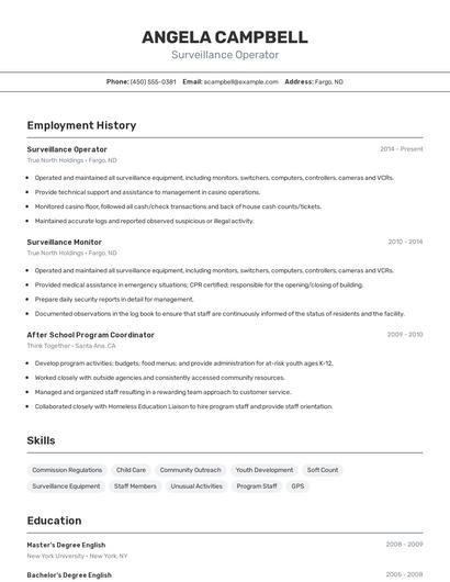 Surveillance Operator Resume
