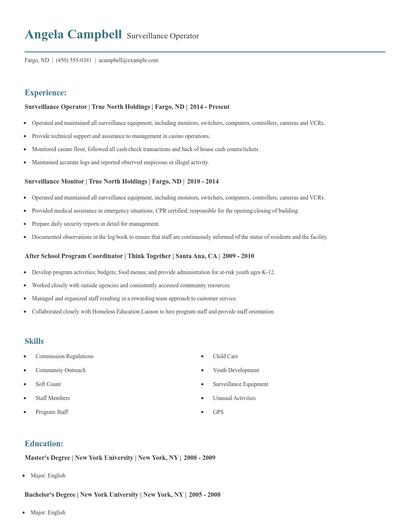 Surveillance Operator Resume