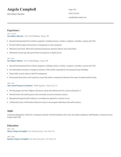 Surveillance Operator Resume