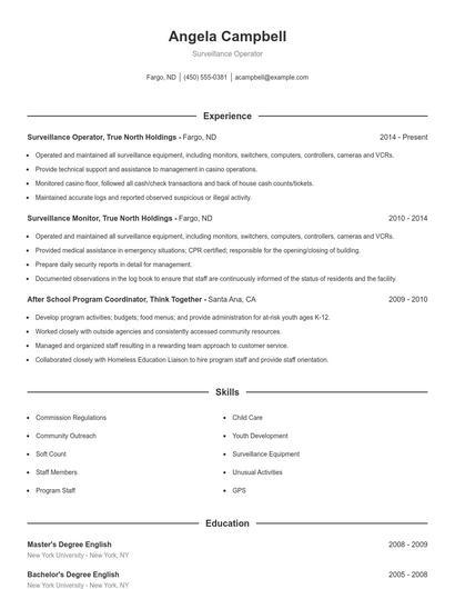Surveillance Operator Resume