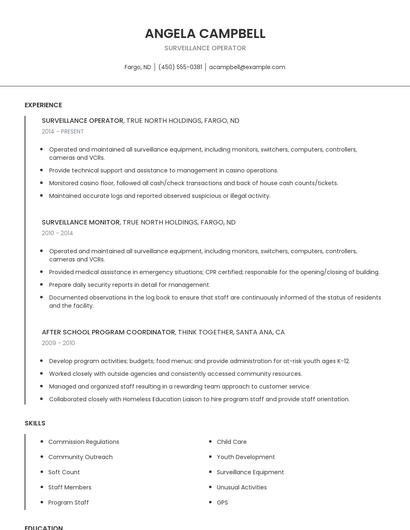 Surveillance Operator Resume