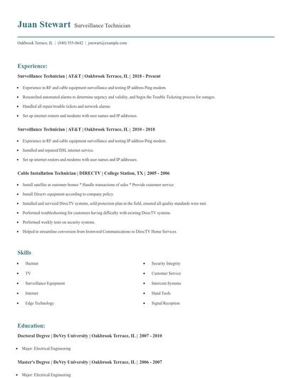 Surveillance Technician Resume
