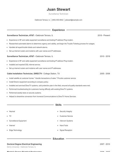 Surveillance Technician Resume