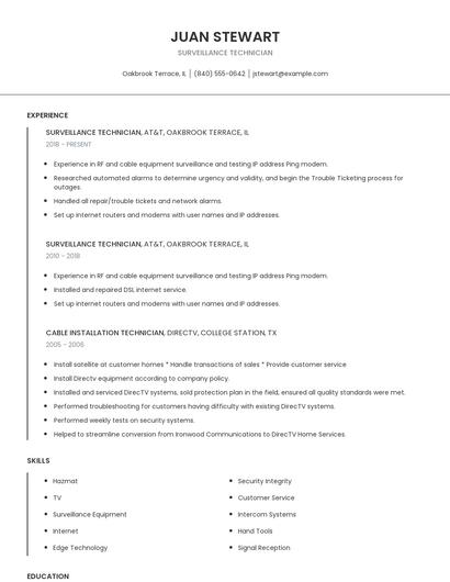 Surveillance Technician Resume