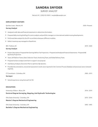 Survey Analyst Resume
