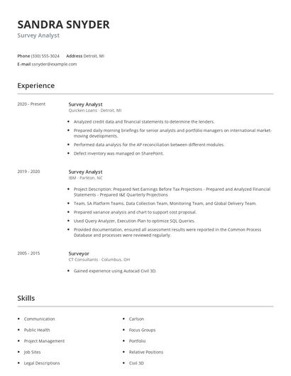 Survey Analyst Resume