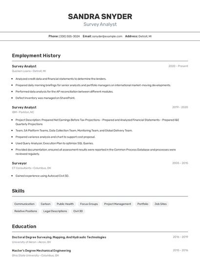 Survey Analyst Resume