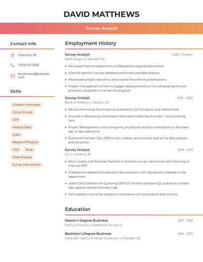 Survey Analyst Resume