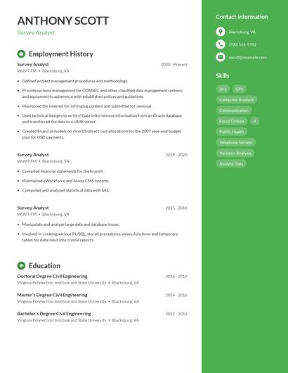 Survey Analyst Resume
