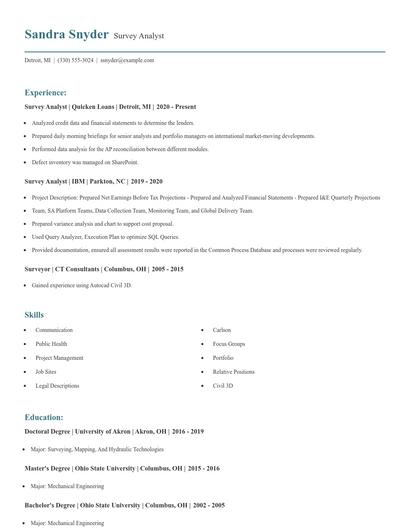 Survey Analyst Resume