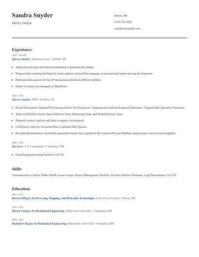 Survey Analyst Resume