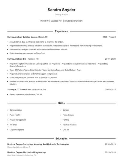 Survey Analyst Resume