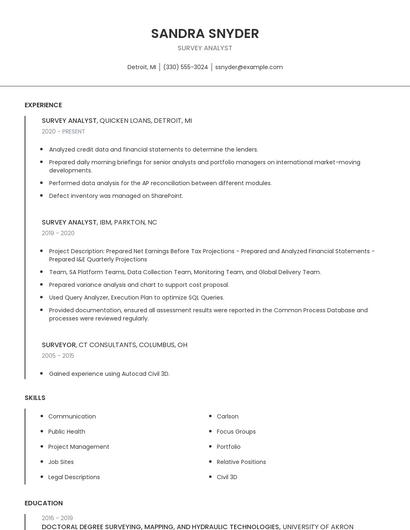 Survey Analyst Resume
