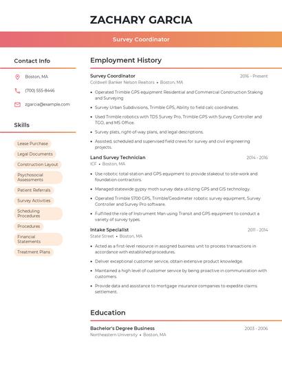 Survey Coordinator Resume