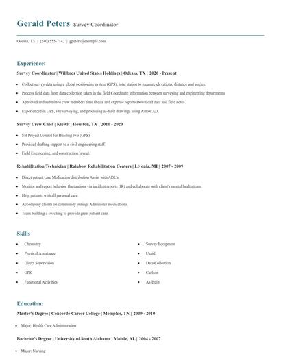 Survey Coordinator Resume