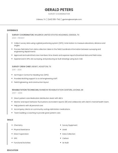 Survey Coordinator Resume