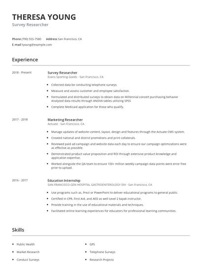 Survey Researcher Resume