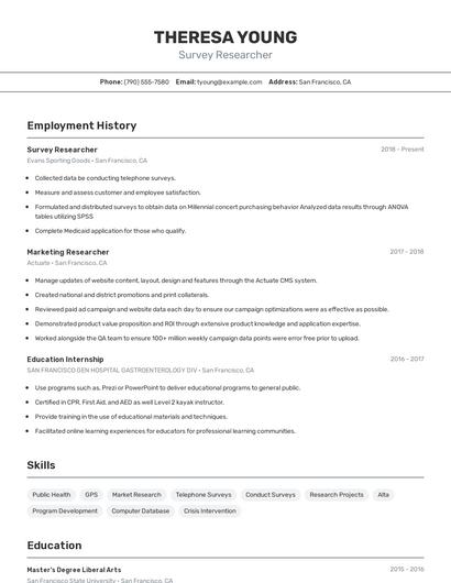 Survey Researcher Resume
