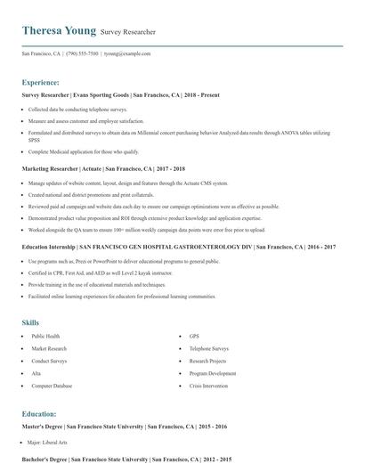 Survey Researcher Resume