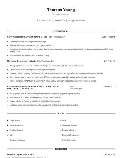 Survey Researcher Resume