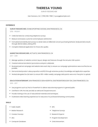 Survey Researcher Resume