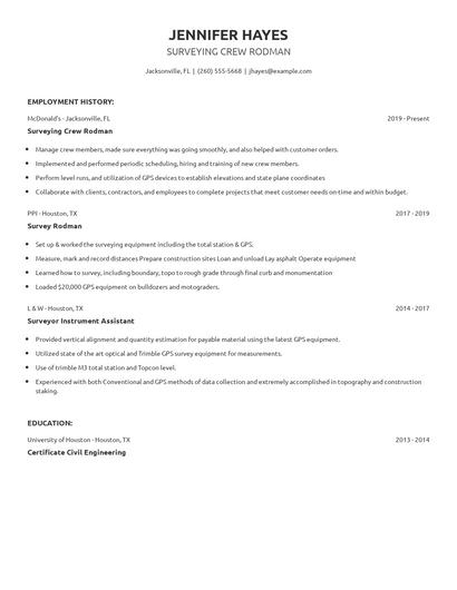 Surveying Crew Rodman Resume
