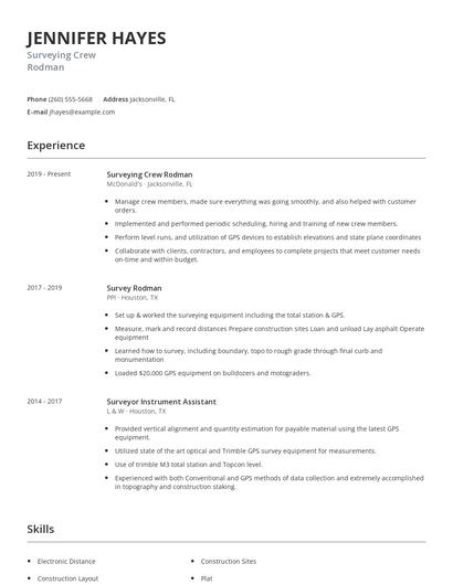 Surveying Crew Rodman Resume