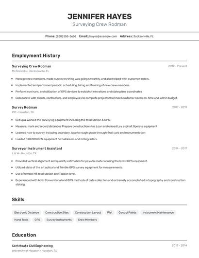 Surveying Crew Rodman Resume