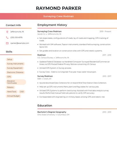 Surveying Crew Rodman Resume