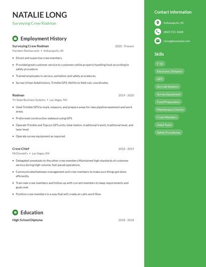 Surveying Crew Rodman Resume