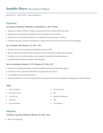 Surveying Crew Rodman Resume