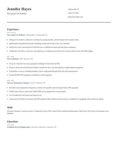 Surveying Crew Rodman Resume