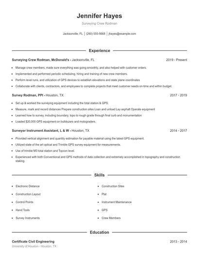 Surveying Crew Rodman Resume