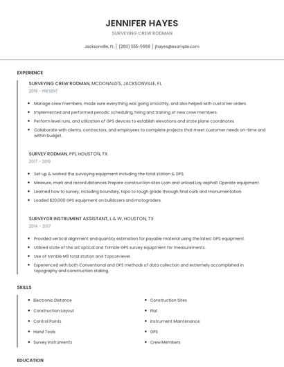 Surveying Crew Rodman Resume
