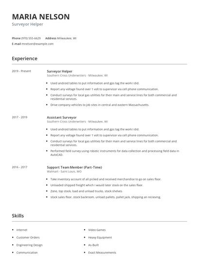 Surveyor Helper Resume