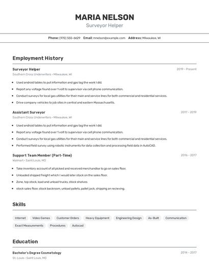 Surveyor Helper Resume