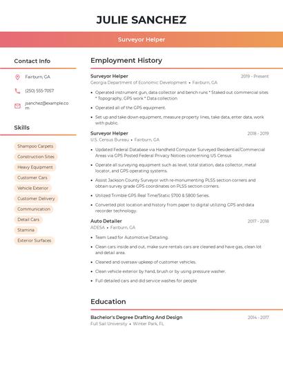 Surveyor Helper Resume