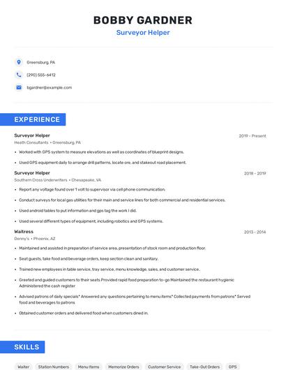 Surveyor Helper Resume