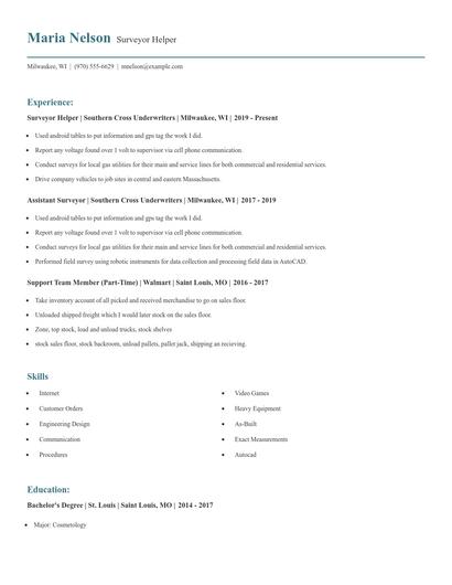 Surveyor Helper Resume