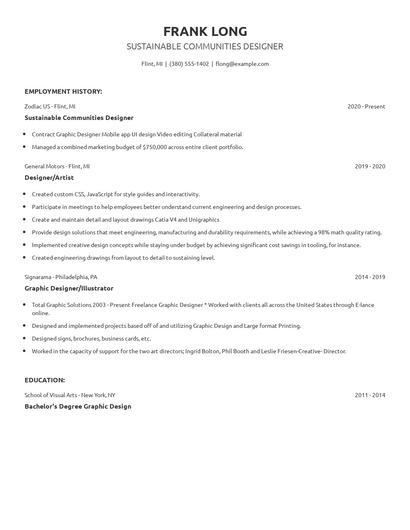 Sustainable Communities Designer Resume