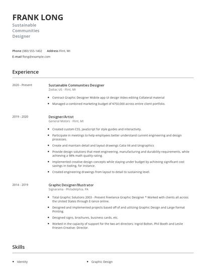 Sustainable Communities Designer Resume