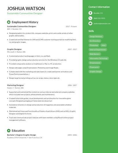 Sustainable Communities Designer Resume