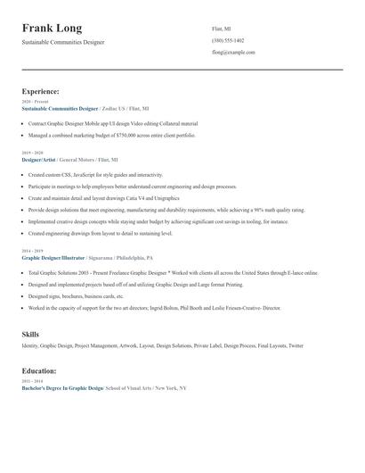 Sustainable Communities Designer Resume