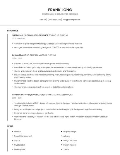 Sustainable Communities Designer Resume