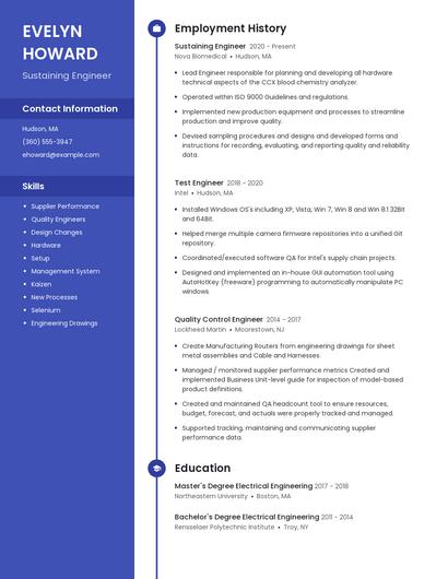 Sustaining Engineer Resume